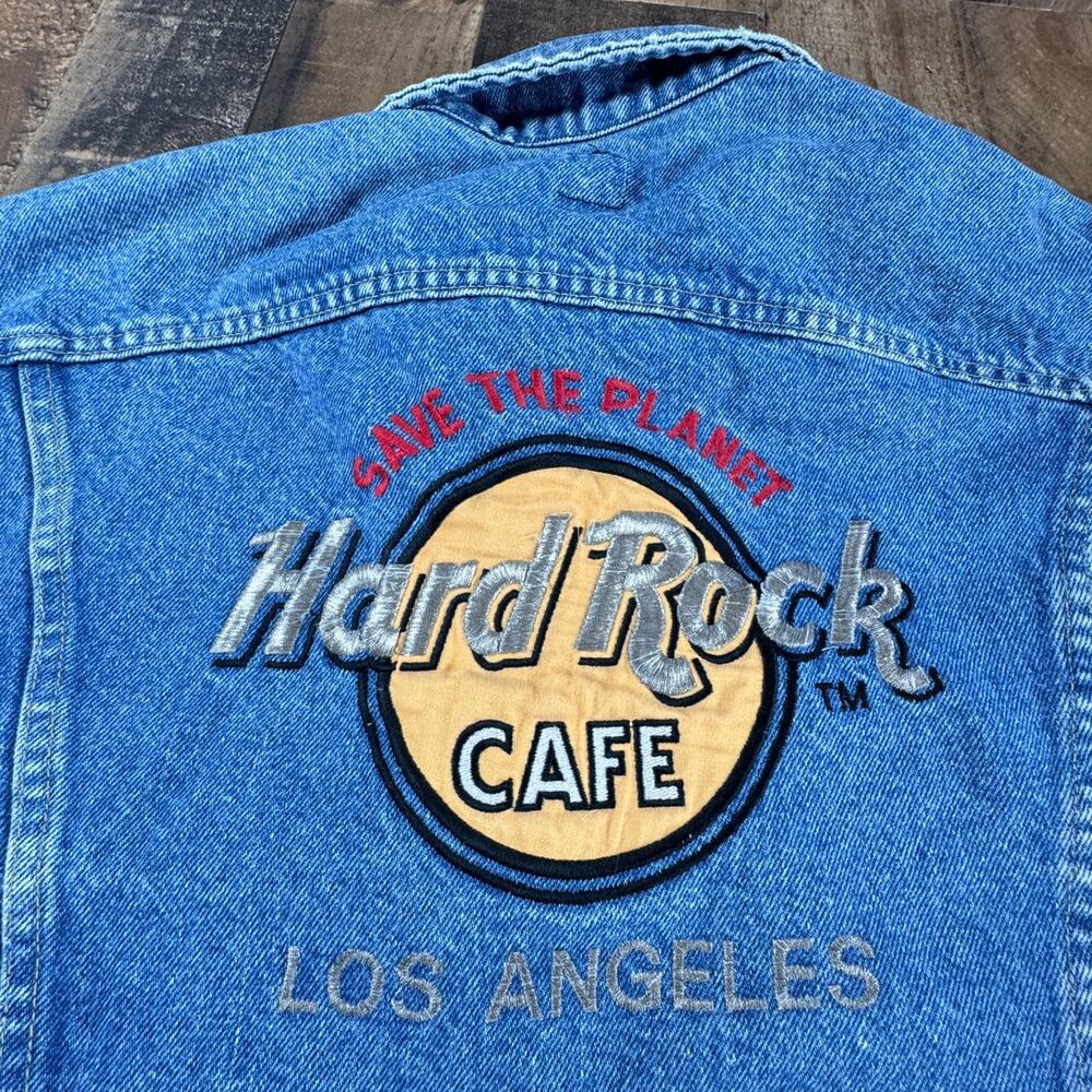 VINTAGE Denim Jean Jacket HARD ROCK CAFE Mens XL 46R Los Angeles LA USA